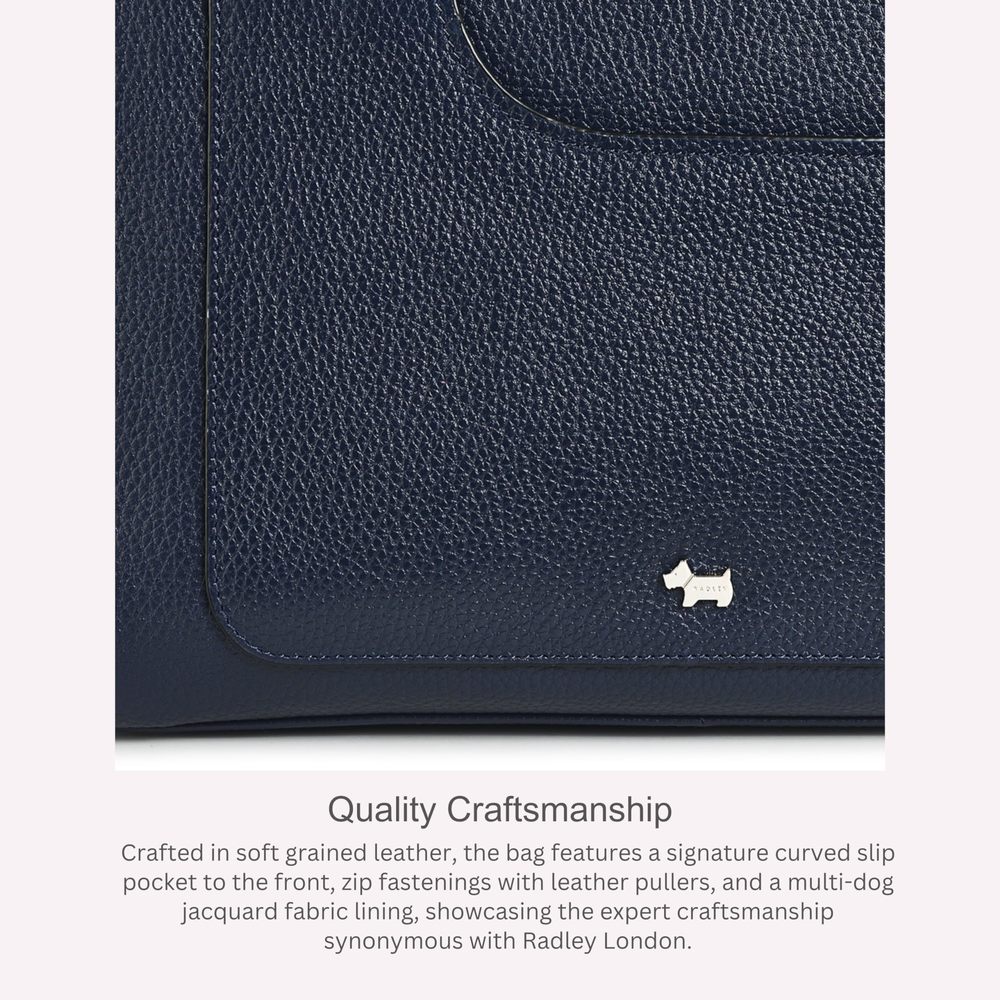 London Pockets Soft Medium Leather Ziptop Satchel Bag, Ink -_- - Picture 6 of 7